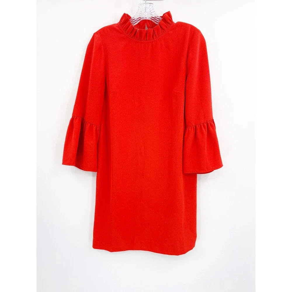 J.Crew Ruffle Neck Shift Dress 365 Crepe Brilliant Sunset Orange Red AK212 2